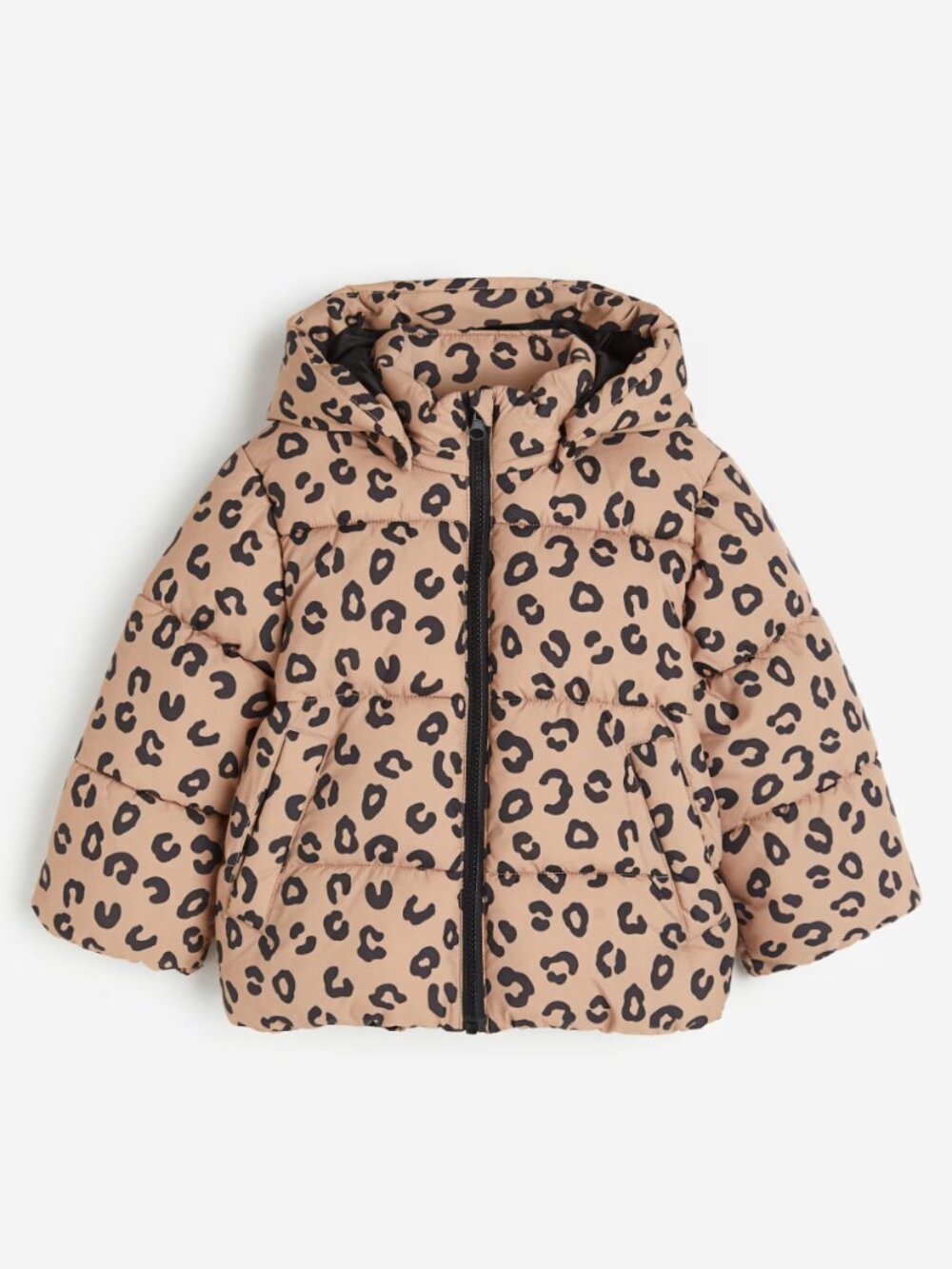 H&M Kids Water-repellent Leopard Print Puffer Jacket in Beige Size 5/6T